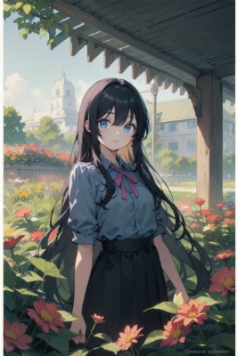 花を愛でる少女