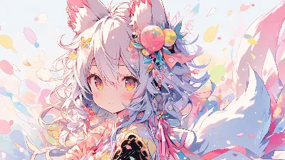 花びら舞う白狐の春の微笑み