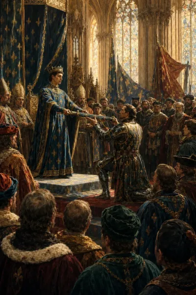 【歴史：『1370年10月2日、ベルトラン・デュ・ゲクランの王軍司令官任命を見守るフランス宮廷』】