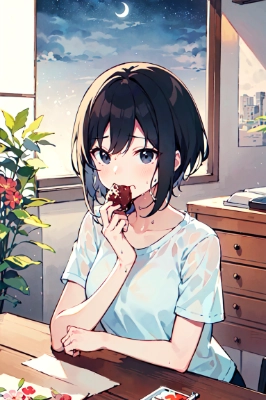 食べながらこちらを見つめる少女