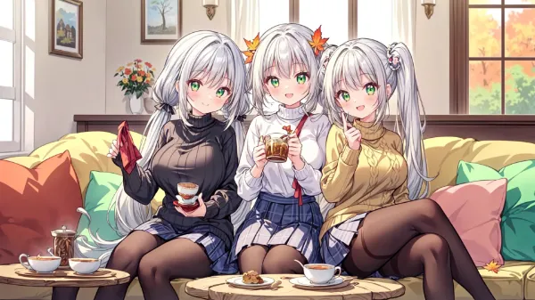 秋の午後、三姉妹の秘密ティータイム