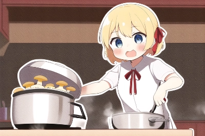 やばっ、お湯が沸騰してきのこが溢れてきた