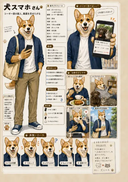 ChatGPTさんの考えた怪人、犬スマホさん