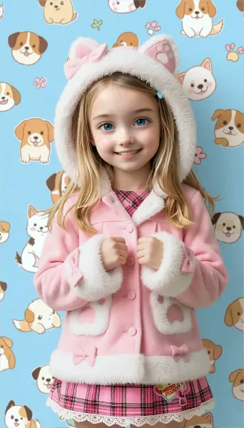 わんこフード付きふわふわコートのコーデ