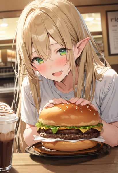 ハンバーガーとアイスココア