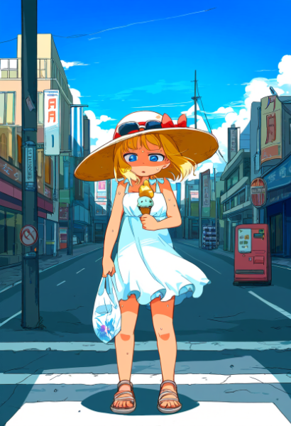 アイスクリームを町中でもぐもぐ