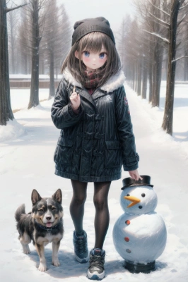 わんちゃんと雪だるま♪
