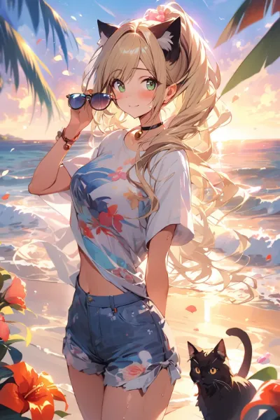 波打ち際の夕焼け