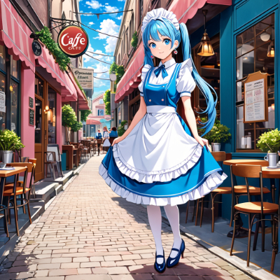 朝の青髪ウエイトレスさん