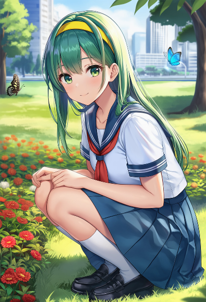 緑髪の少女と蝶のささやき
