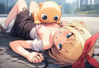 怪獣に凌辱されそうなムスメさん