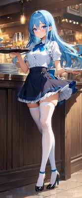 ディナータイムの青髪ウエイトレスさん