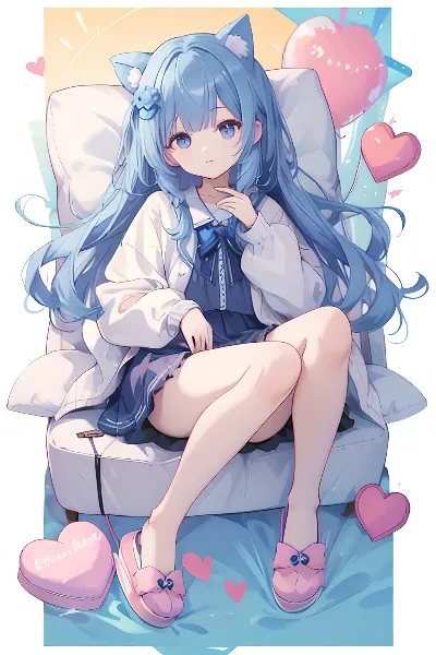 青髪猫耳少女の甘いリラックスタイム