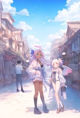 水着天使と町並み