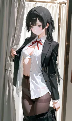 黒髪ロング　脱衣