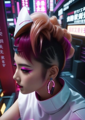 AIパワーで写真\"TOMODACHI hair salon\"をニューレトロサイバーパンク化