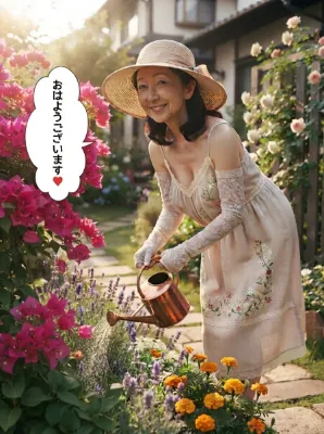 庭の手入れをする女性