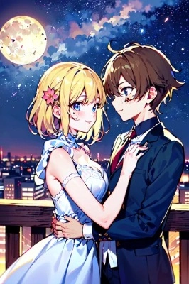 月に照らされる2人