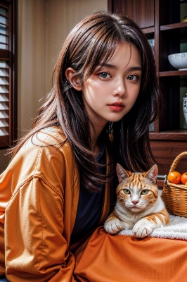 みかんとこたつ美女と猫