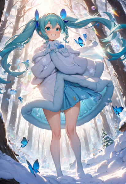 ふわふわコートの雪ミクちゃん