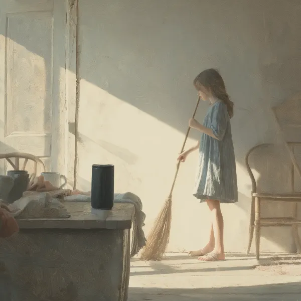 陽光の部屋で舞う小さな掃除人
