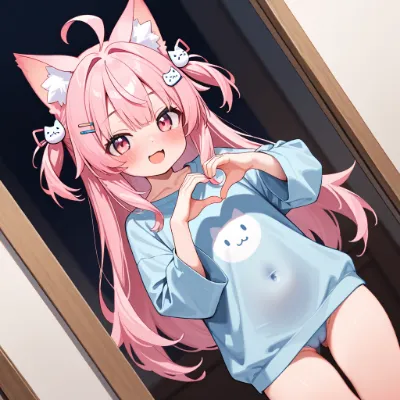 ピンク猫耳少女のハートな朝