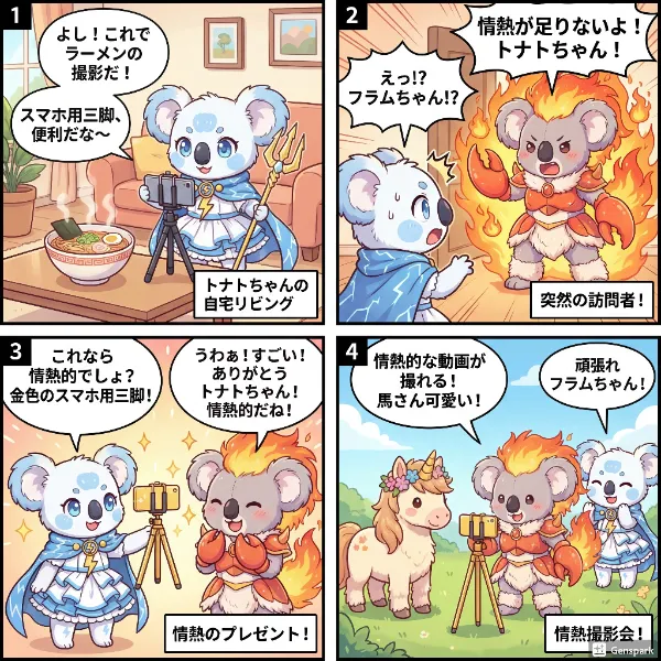 トナトちゃんとフラムちゃんがスマホ用三脚を使う！