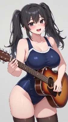 ギターを持つスクール水着の少女