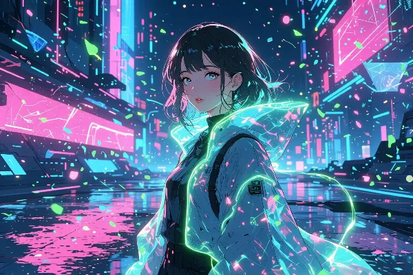 ネオン雨に輝く少女の秘密の夜