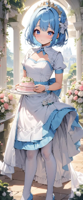 お昼の青髪ウエイトレスさん