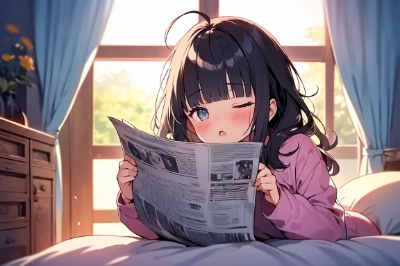 朝、寝ぼけた顔で新聞を読むのです
