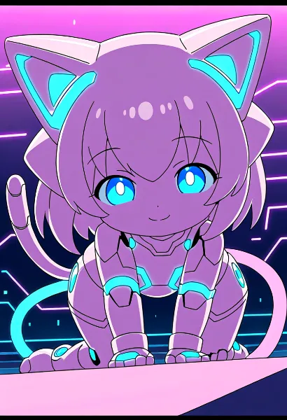 ネオン街の機械猫少女の微笑み