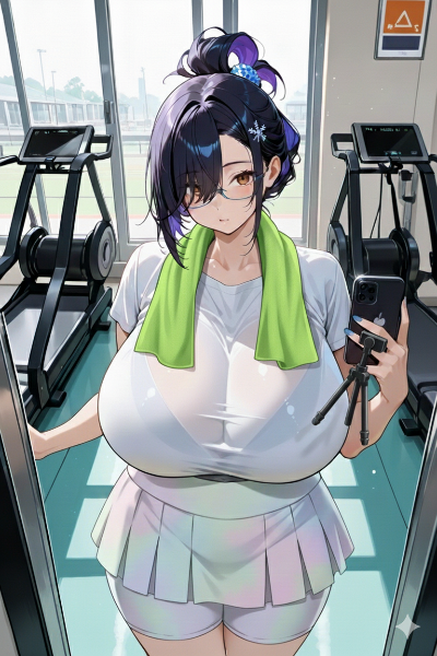 ジムで輝く汗の自撮りタイム