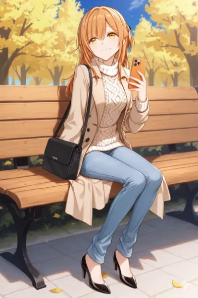 黄金色の落ち葉が舞う公園にて