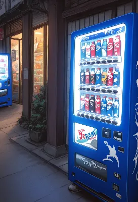 夕暮れの街角で光る夢の自販機