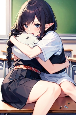 人体犬とハグする少女