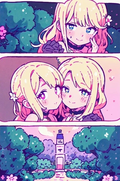 庭園に佇む金色の髪の少女たち