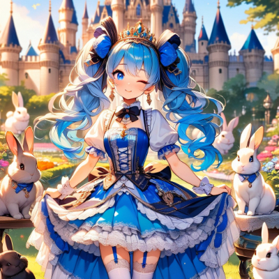 かわいい青髪姫と素敵なお庭