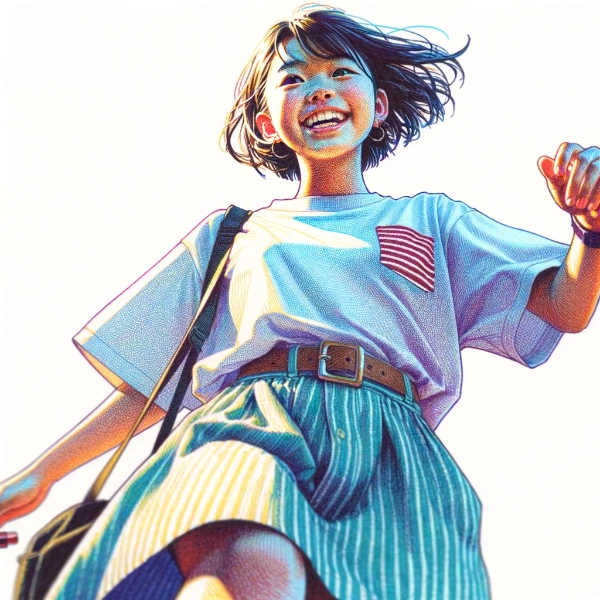 A vibrant illustration of a young Japanese girl
