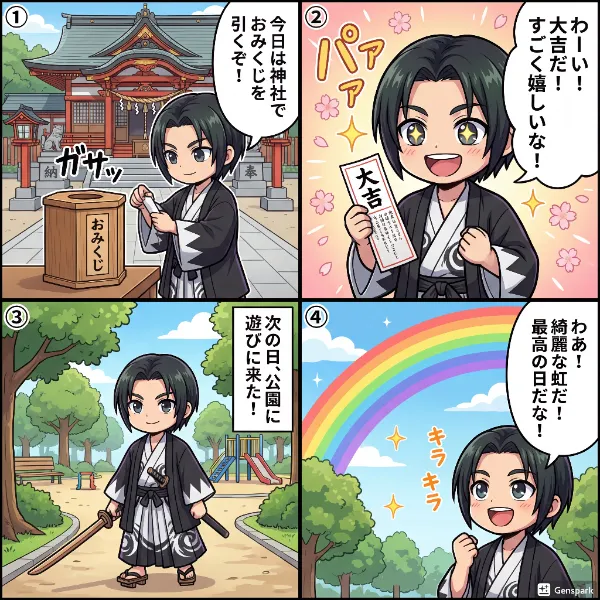 カブトくんが神社でおみくじ！