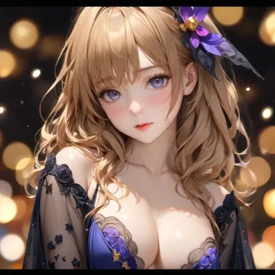 紫花を纏う金髪の美少女