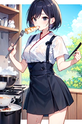 つまみ食いするお姉さん