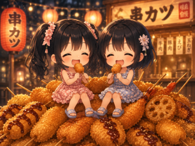 串カツの山とちいさな妖精