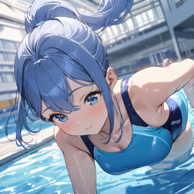 プールの青髪さん