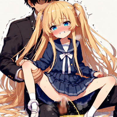 セーラー服姿の金髪少女とおもらしセックス