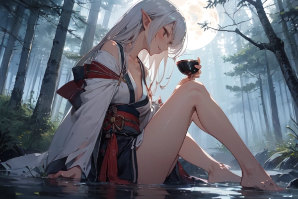 エルフとお月見で一杯