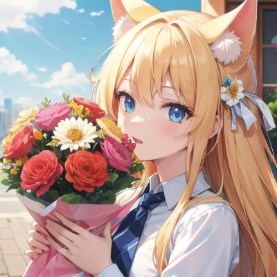 猫耳少女と花束