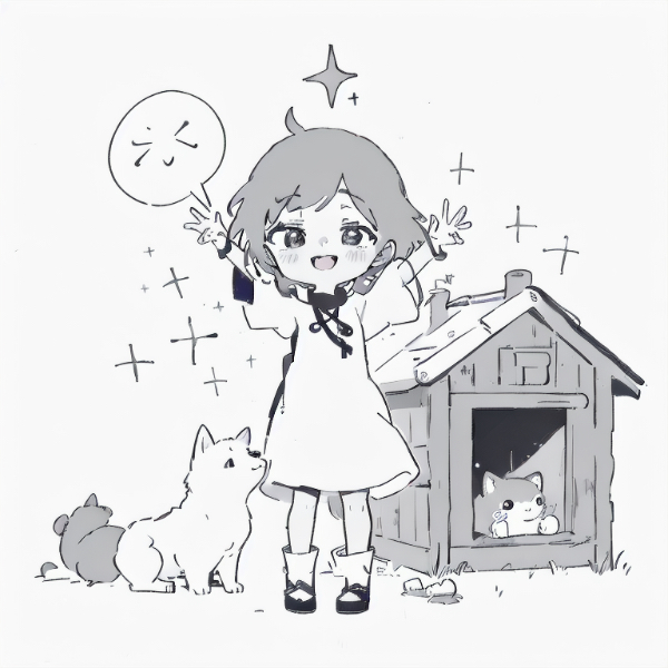 女の子と新しい犬小屋