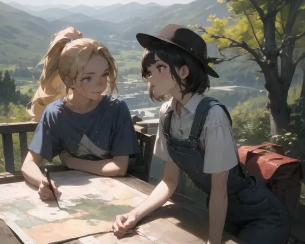 黒髪＆ブロンド・ハイキング中