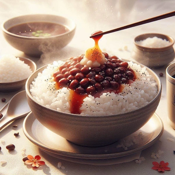 あんこをご飯に掛けましょう